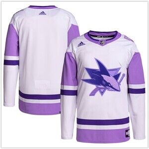 NWT SEALED RARE Adidas San Jose Sharks HOCKEY FIGHTS CANCER Purple jersey 56 2XL